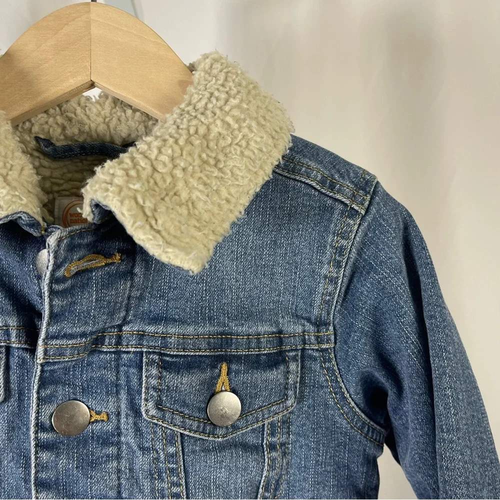Wonder Nation Denim Jacket with Sherpa Collar